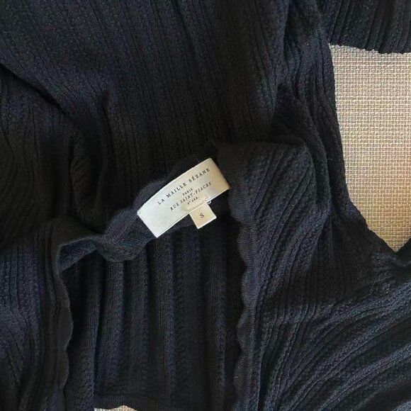 BEST Sezane Joey Midi Dress Small Black Noir French Knit Classic Low Back - Picture 8 of 10